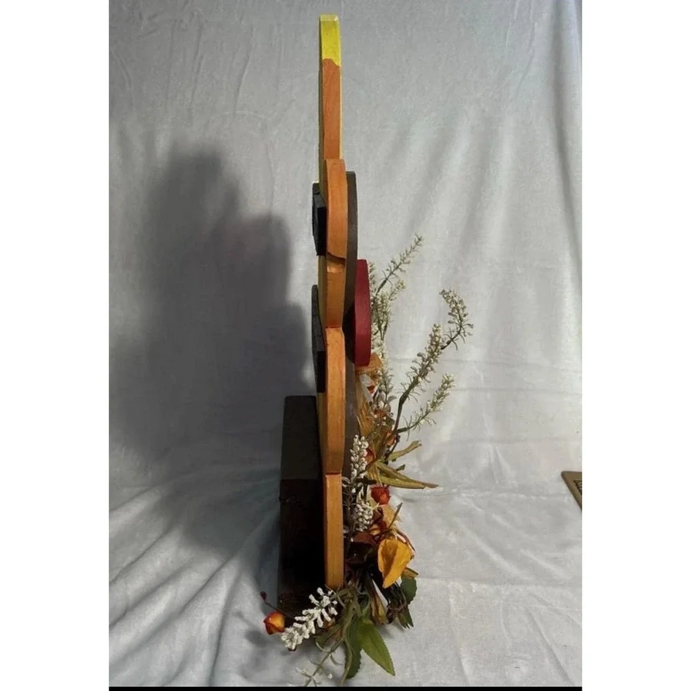 VTG Handmade Wooden Turkey Thanksgiving Decor Large Folk Art Fall Centerpiece